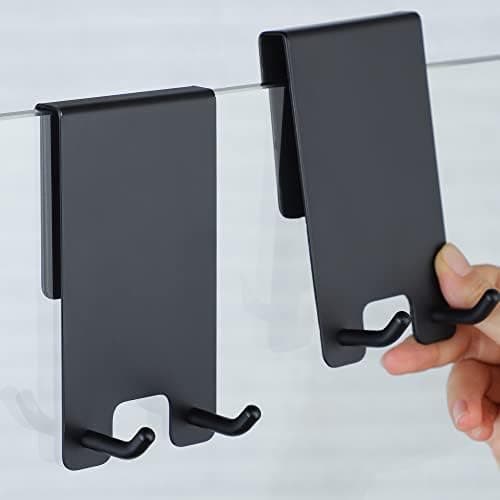 Kegii Duschhaken ohne Bohren - Ideal für Glasstärken von 6-12 mm | Für Handtücher und Duschabzieher | 2er Set Matt Schwa
