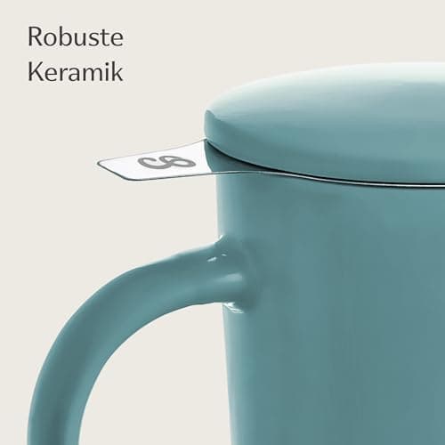 Cosumy Keramik Teetasse mit Sieb und Deckel - Hält lange warm - Spülmaschinenfest - Ideal für Tagesgebrauch - 400ml