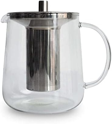Glasteekanne 1L handgefertigt, hitzebeständig, für 4-8 Tassen, borosilikatetes Glas, herausnehmbares Edelstahl-Sieb