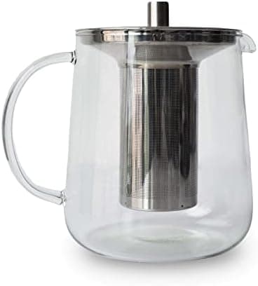 Glasteekanne 1L handgefertigt, hitzebeständig, für 4-8 Tassen, borosilikatetes Glas, herausnehmbares Edelstahl-Sieb