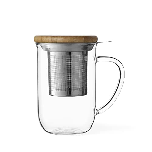 Viva Scandinavia Teetasse Glas Doppelwandig für Thermoglas und Tee-Verfeinerung, mit Edelstahl-Sieb und Bambus-Holz-Deck