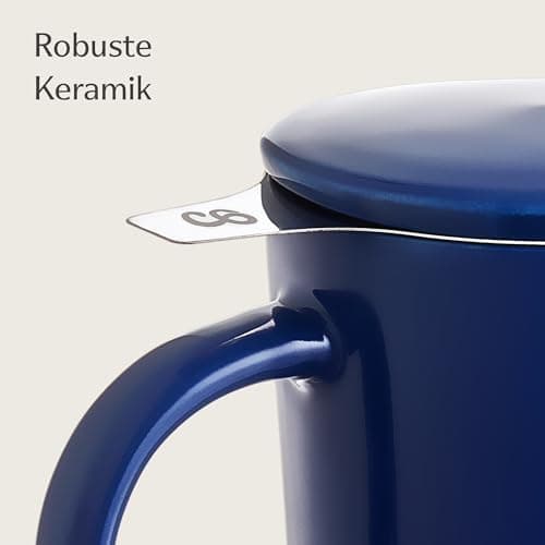 Cosumy Keramik Teetasse mit Sieb und Deckel - Hält lange warm - Spülmaschinenfest - Ideal für Tagesgebrauch - 400ml