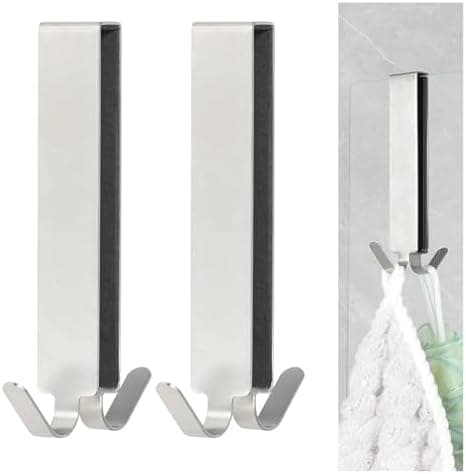 2 Stück Silber Handtuchhalter für Glaswand, Doppelseitige Duschhaken mit EVA Polster und Edelstahl Haken, ideal für Dusc