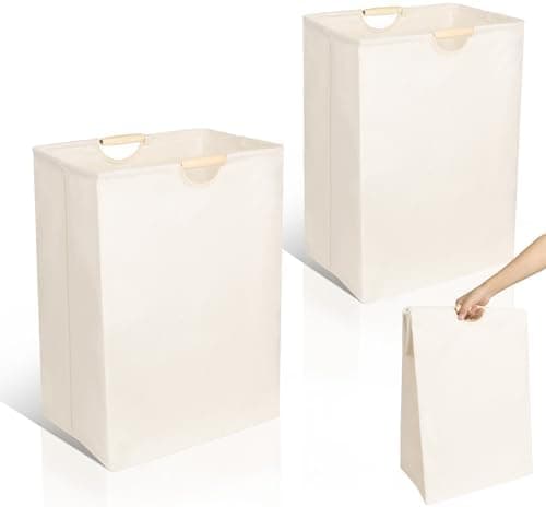 AiQInu Faltbar Wäschesammler für Schlafzimmer, Bad und Kinderzimmer mit Platzsparendem Holzgriff und großen Speicherkapa