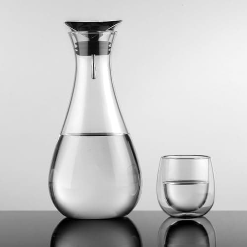 Eeco Glaskaraffe 1,5 Liter Edelstahldeckel Karaffe, ideal für Heißes und Kaltes Wasser, Getränke Büchse, Saft, Milch, Te