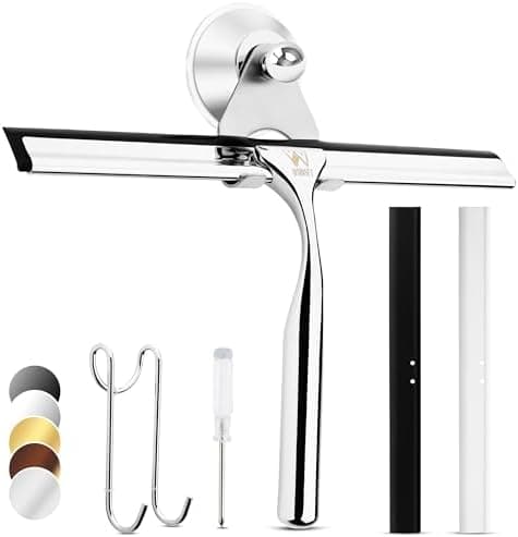 Wunset Groß Silber Abzieher Dusche - 25 cm Silber für Dusche, Bad, Fliesen, Spiegel, Fenster - 6-teiliges Set mit 2 Ersa