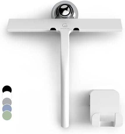 GÜTEWERK Badabzieher Set mit Haken - weiß 23 cm - ohne Bohren breiter Silikon Abzieher
