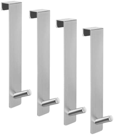ARTOYS Silber Duschhaken ohne Bohren – 4 Stück für Badezimmerglas 8mm, Kleiderhaken, Duschbad