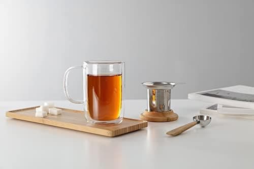 Viva Scandinavia Teetasse Glas Doppelwandig für Thermoglas und Tee-Verfeinerung, mit Edelstahl-Sieb und Bambus-Holz-Deck