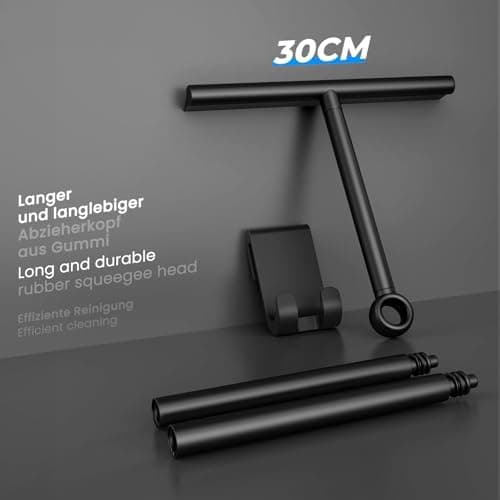 Ecoe Silikon Duschabzieher Schwarz, Abzieher Dusche mit Edelstahlhalterung, für Glas, Spiegel und Fenster, 21cm Breit, H