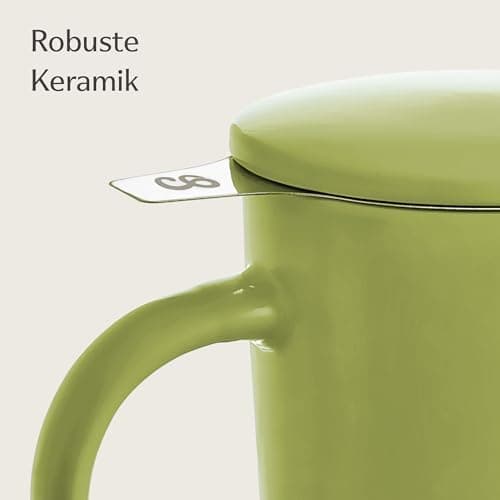 Cosumy Keramik Teetasse mit Sieb und Deckel - Hält lange warm - Spülmaschinenfest - Ideal für Tagesgebrauch - 400ml