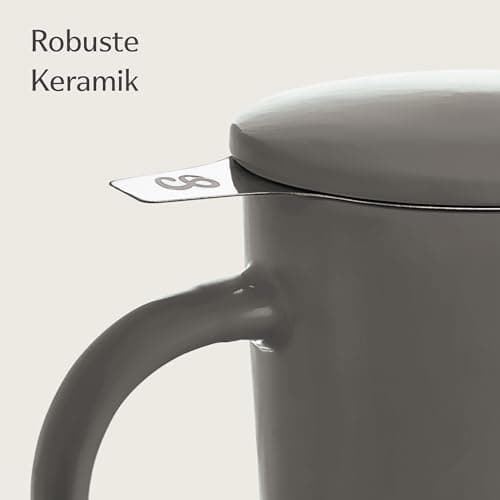 Cosumy Keramik Teetasse mit Sieb und Deckel - Hält lange warm - Spülmaschinenfest - Ideal für Tagesgebrauch - 400ml