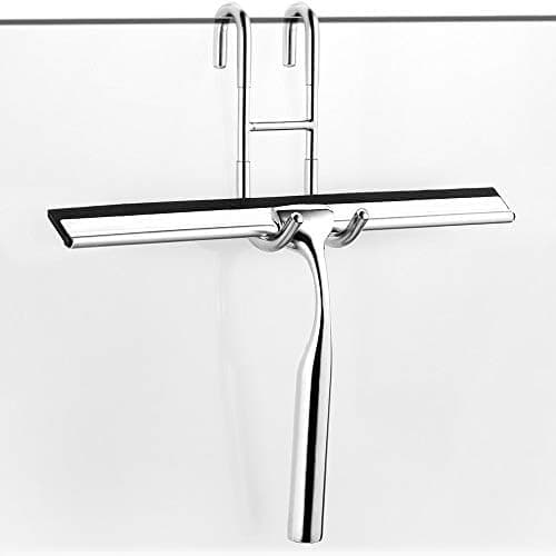 Ecoe Silikon Duschabzieher Schwarz, Abzieher Dusche mit Edelstahlhalterung, für Glas, Spiegel und Fenster, 21cm Breit, H