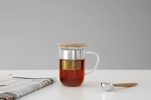 Viva Scandinavia Teetasse Glas Doppelwandig für Thermoglas und Tee-Verfeinerung, mit Edelstahl-Sieb und Bambus-Holz-Deck
