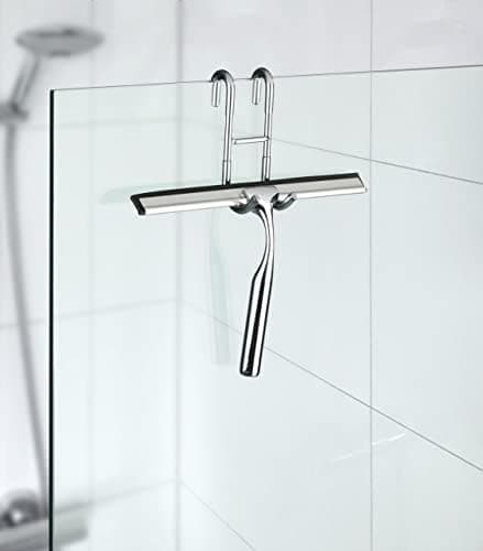 WENKO Duschhaken Taranto für Silberne Duschabzieher und Handtücher mit 2 Haken und Edelstahl-Bauwerk in Bad und WC
