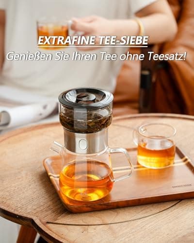 ZENS Modern Teekanne Glas mit Sieb für Teeliebhaber in Portable Tea Maker mit Isolierbecher