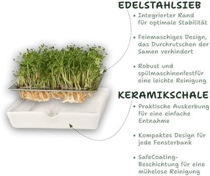 Bio Sprossengläser 950ml | Safe Coating & Keramikschale - Keimfreies Sprossen Ziehen für Anfänger und Fortgeschrittene |