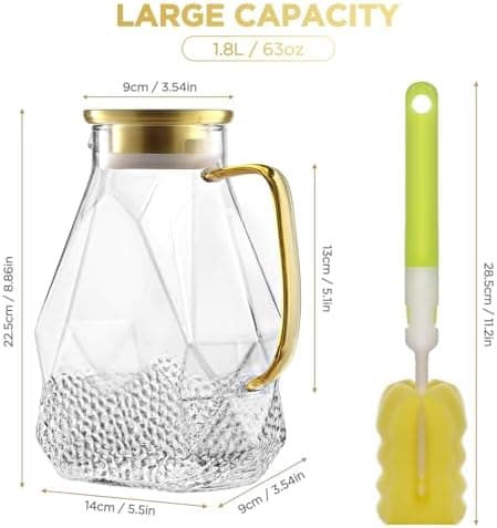 Eeco Glaskaraffe 1,5 Liter Edelstahldeckel Karaffe, ideal für Heißes und Kaltes Wasser, Getränke Büchse, Saft, Milch, Te