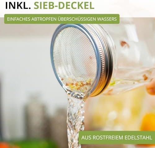 Westmark Sprossenglas Keimglas Set 2 STK - Edelstahl-Sieb & Abtropf - Für Sprossen & Microgreens - 950 ml