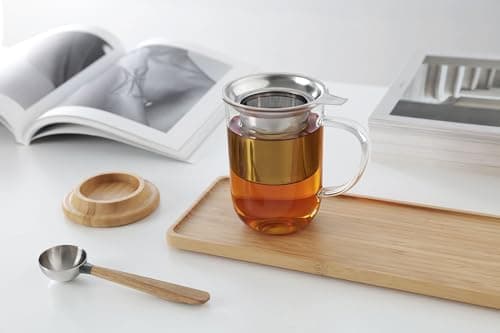 Viva Scandinavia Teetasse Glas Doppelwandig für Thermoglas und Tee-Verfeinerung, mit Edelstahl-Sieb und Bambus-Holz-Deck