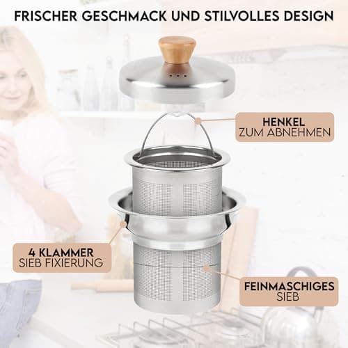 Teekanne aus Borosilikatglas mit Edelstahl-Sieb für Dobin - 1,5 Liter - Tropffrei, Hitzebeständig, Spülmaschinenfest