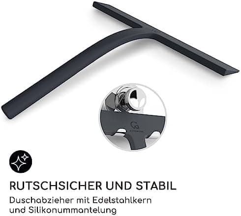 GÜTEWERK Duschabzieher Set ohne Bohren 23 cm breit Edelstahl Kern Silikon Saugnapf Badabzieher