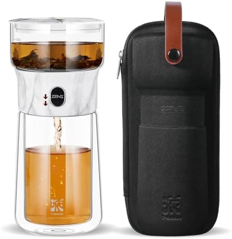 ZENS Modern Teekanne Glas mit Sieb für Teeliebhaber in Portable Tea Maker mit Isolierbecher