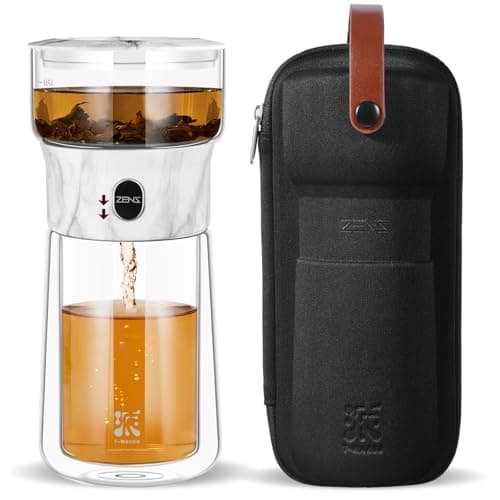 ZENS Modern Teekanne Glas mit Sieb für Teeliebhaber in Portable Tea Maker mit Isolierbecher