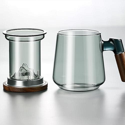 Teetasse mit Deckel und Sieb, 500ml Hitzebeständiges Borosilikat Glas, Geschenk für Tee-Liebhaber(Rauchgrau)  
Teetasse