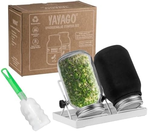 Sprossenglas Starter-Set 2er Keimglas Set 750ml für Kräuter & microgreens I Inkl. Siebdeckel, Abtropfschale, Verdunklung