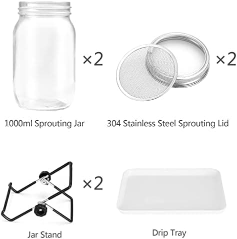 Diealles Shine Sprossen Keimglas 2 x 950ml für Sprossenzüchter mit Edelstahlfilter und Einstellbarer Halterung