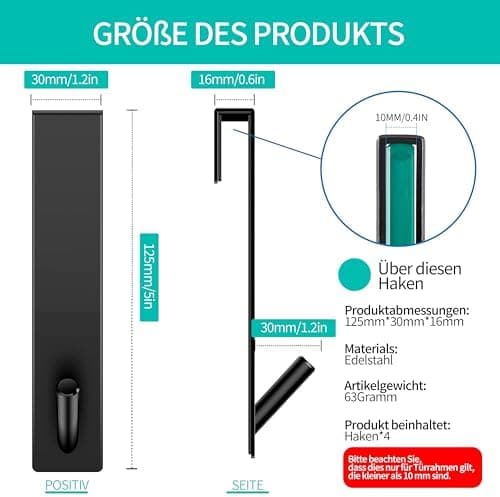 Edelstahl Duschhaken für Glaswand ohne Bohren Schwarz