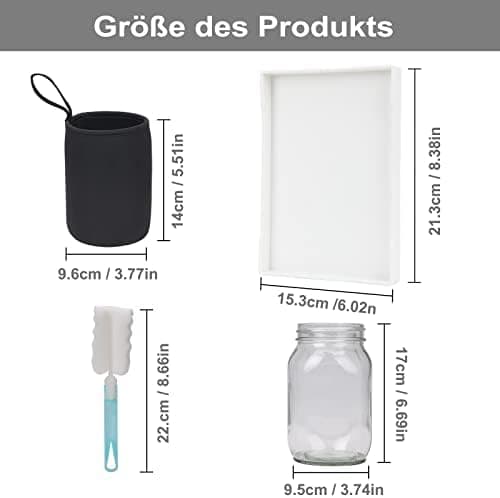 Sprossenglas Alfalfa Kresse Brokkoli Mungobohnen 2er Set Sieb Abtropfschale