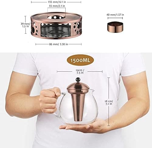Glastal Bronze Teekanne 1500ml Edelstahl Teewärmer für Teebegeisterteuled
Glastal 1500ml Bronze Teekanne mit Stövchen fü