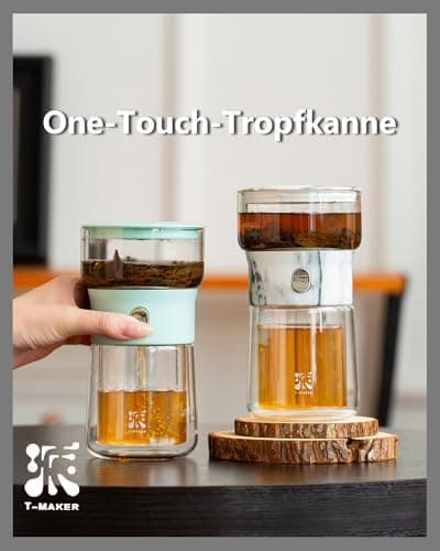 ZENS Modern Teekanne Glas mit Sieb für Teeliebhaber in Portable Tea Maker mit Isolierbecher