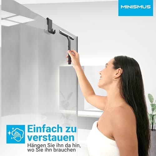 Minismus Silikon Duschabzieher Schwarz 28cm - Makellose Oberflächen, Kein Bohren erforderlich, Glas & FensterHalterung i