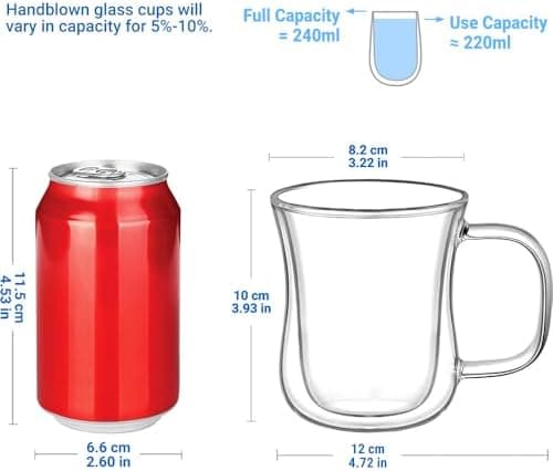 Ecooe Doppelwandige Kaffeetassen Glas 2er Set für Cappuccino und Tee Borosilikatglas