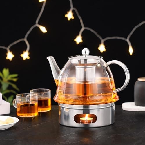 Kaffeekanne Glas-Teekanne 1500 ml mit Kerzenwärmer und Teesieb Geschenkbox