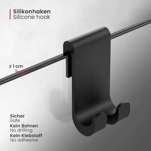 Ecoe Silikon Duschabzieher Schwarz, Abzieher Dusche mit Edelstahlhalterung, für Glas, Spiegel und Fenster, 21cm Breit, H