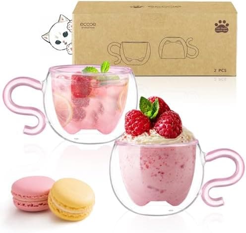 Ecooe Katzen Tasse Süße Doppelwandige Gläser Geburtstag Geschenke für Frauen