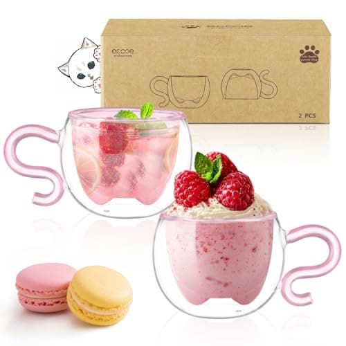 Ecooe Katzen Tasse Süße Doppelwandige Gläser Geburtstag Geschenke für Frauen