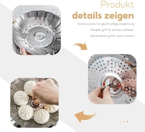 Gemüsedämpfer 2Pcs Dampfgarer Einsatz Silber Edelstahl Dünsteinsatz für Topf Kochtöpfe Verschiedenes Kochen Topfpresse S