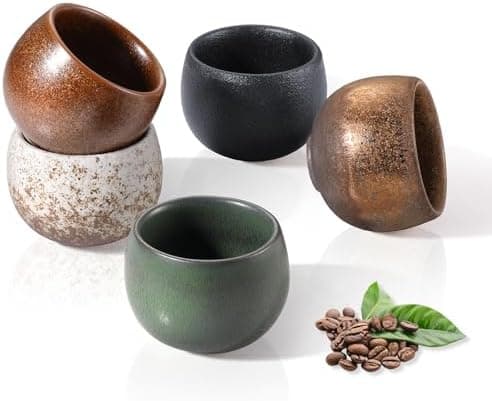 EcoeEspressotassen Dickwandig Porzellan 5er Set 50ml, Handgefertigte Keramik Kaffeetassen für Damen und Herren, ideale W