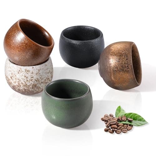 EcoeEspressotassen Dickwandig Porzellan 5er Set 50ml, Handgefertigte Keramik Kaffeetassen für Damen und Herren, ideale W