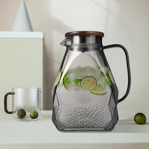 Eeco Glaskaraffe 1,5 Liter Edelstahldeckel Karaffe, ideal für Heißes und Kaltes Wasser, Getränke Büchse, Saft, Milch, Te