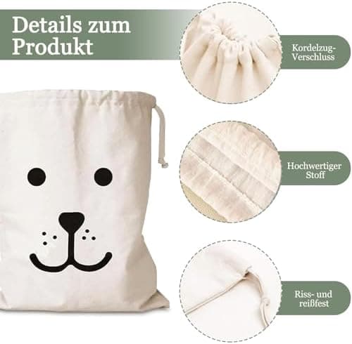 2 Stück Baumwoll Wäschesack mit Kordelzug, 60 X 50cm Großer Wäschebeutel für Schmutzwäsche, Aufbewahrungsbeutel für Kle