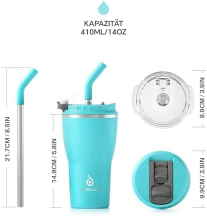 Ideaux Isolierbecher 14oz (420ml) | Doppelwandig | Eign. für Kaffee & Tee - Grün | Auslaufsicher | Reisebef. | Heiß & Ka