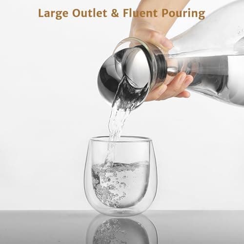 Eeco Glaskaraffe 1,5 Liter Edelstahldeckel Karaffe, ideal für Heißes und Kaltes Wasser, Getränke Büchse, Saft, Milch, Te