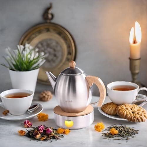 Glastal Schwarzes Teekännchen 1500ml Edelstahl Sieb Borosilicatglas geeignet für Teewärmertop