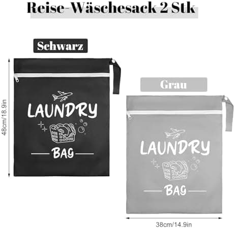 2 Stück Dunkelgrau+Grün wasserdichte Reise Wäschesack 38*48cm Faltbar Füllung/downloadsicher Schmutzwäschebeutel für Rei